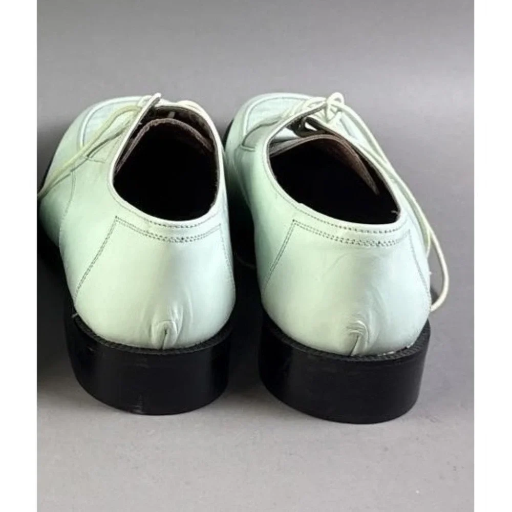 Vintage Mens Mint Green Dress Shoes Size 9 Apron Toe Genuine Leather Sole Oxford